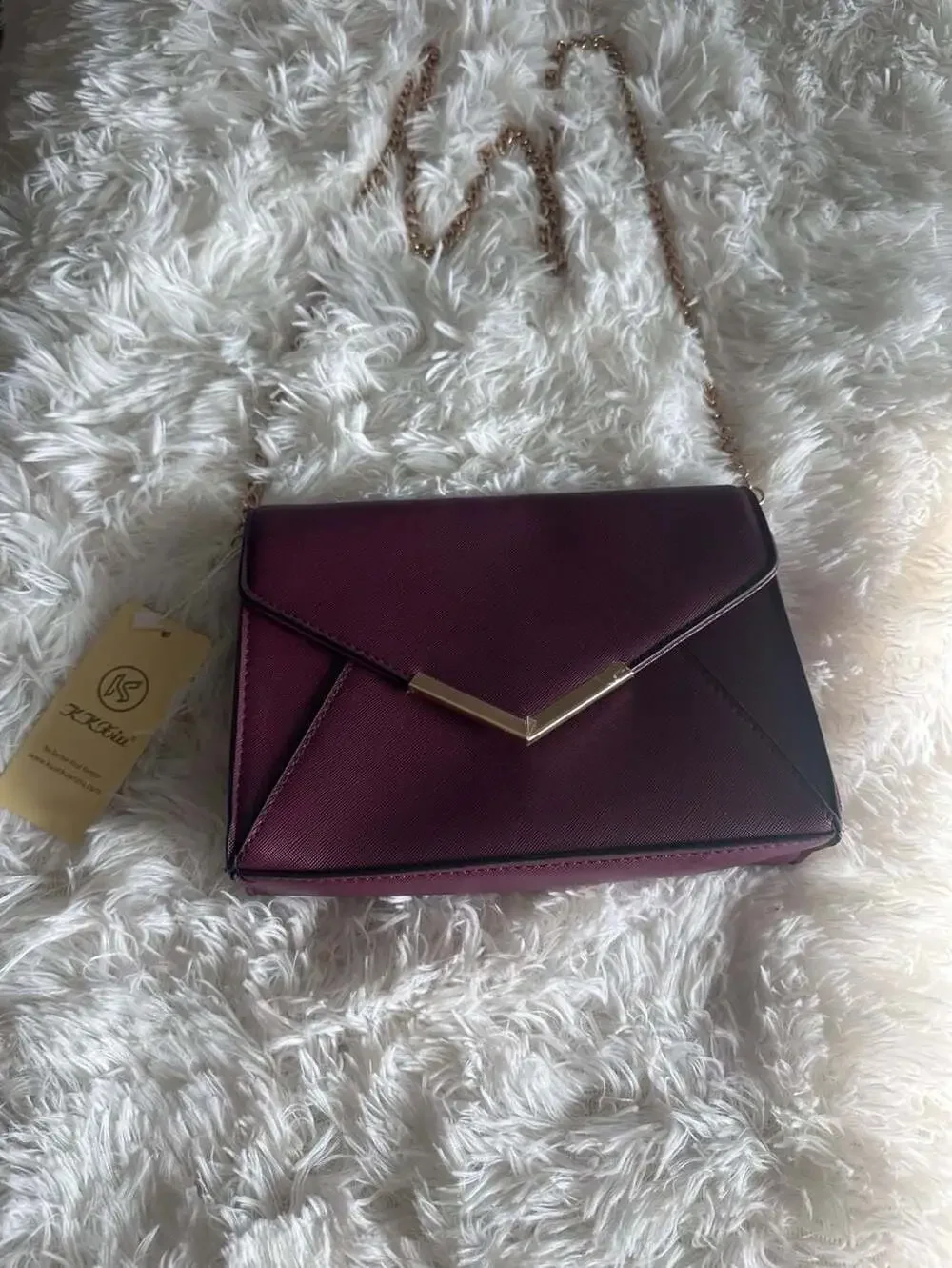 KKXIU Women's Faux Leather Envelope Clutch Crossbody Bag in Burgundy